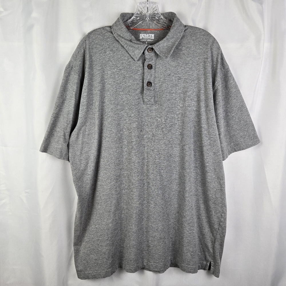 Duluth Trading Co Gray Spillfighter Longtail T Short Sleeve Polo Shirt Men Large